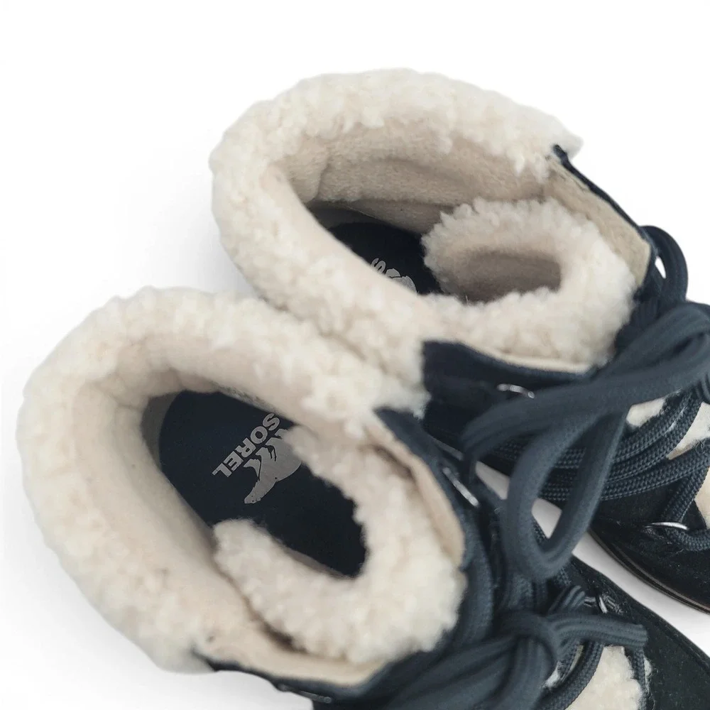 Sorel Womens 8 Black Suede Faux Shearling Winter Boots Cozy Apres Ski Comfort‎